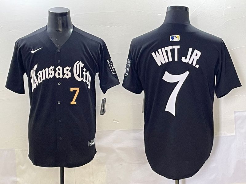 Men 2025 Kansas City Royals #7 Witt jr Black Five generations Joint Name Nike MLB Jersey style 2->kansas city royals->MLB Jersey